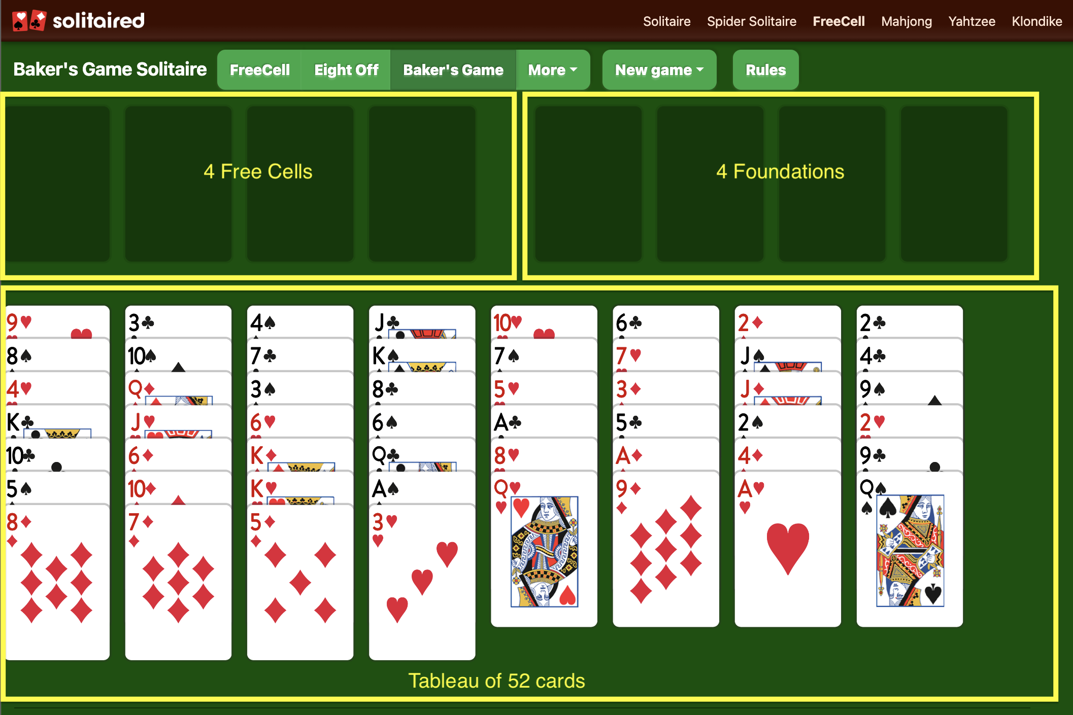 How to set up Baker's Game Solitaire