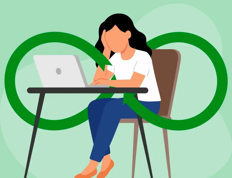 An illustration of a person sitting a table seeming frustrated