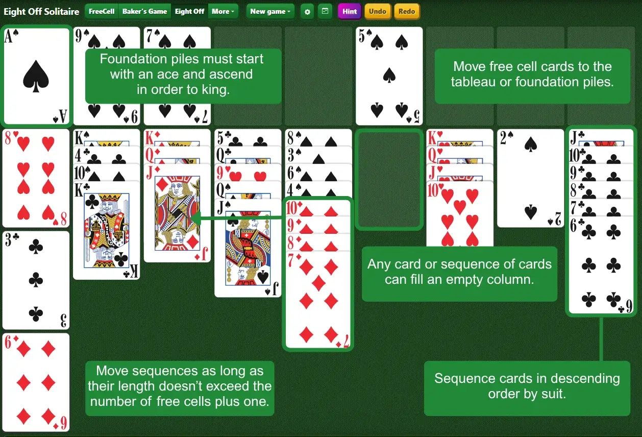 Eight Off Solitaire setup