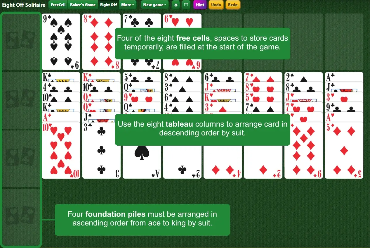 Eight Off Solitaire setup