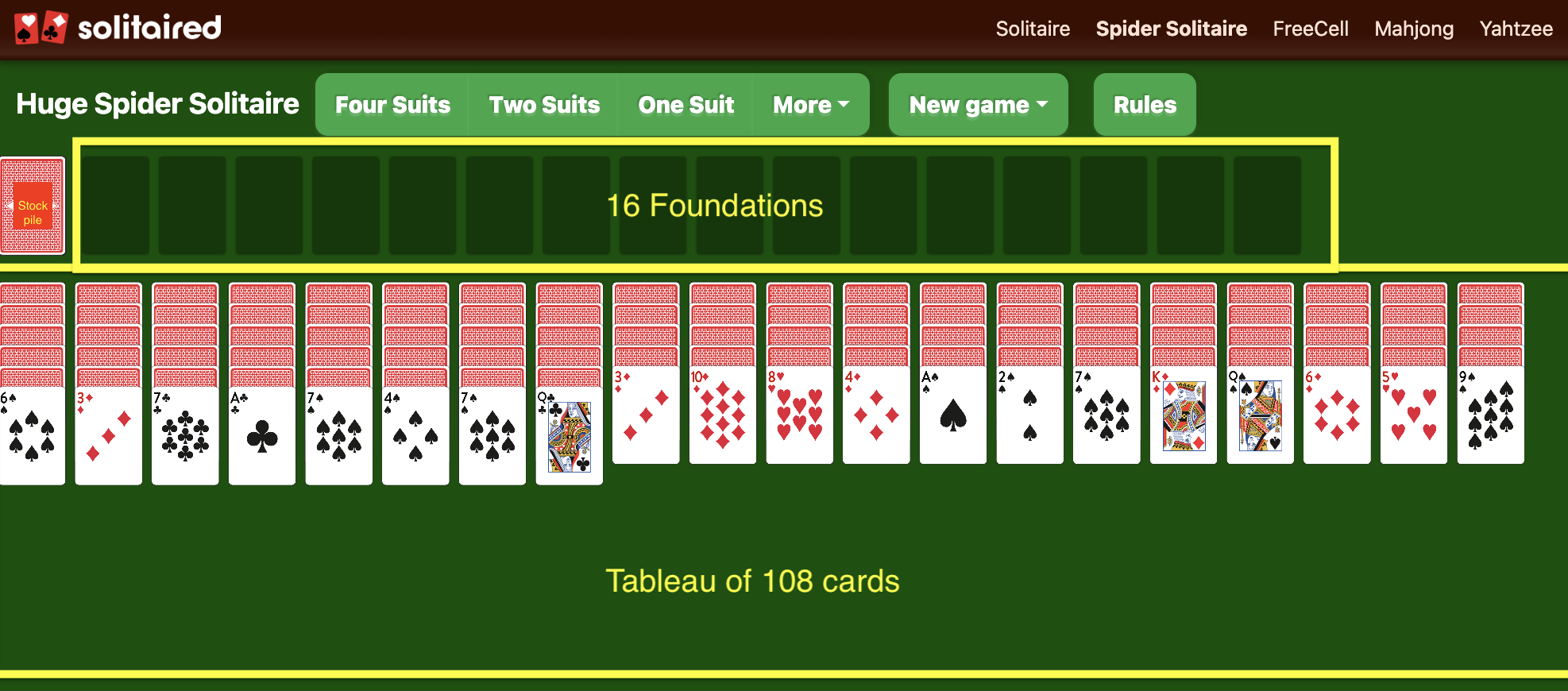 How to set up Huge Spider Solitaire