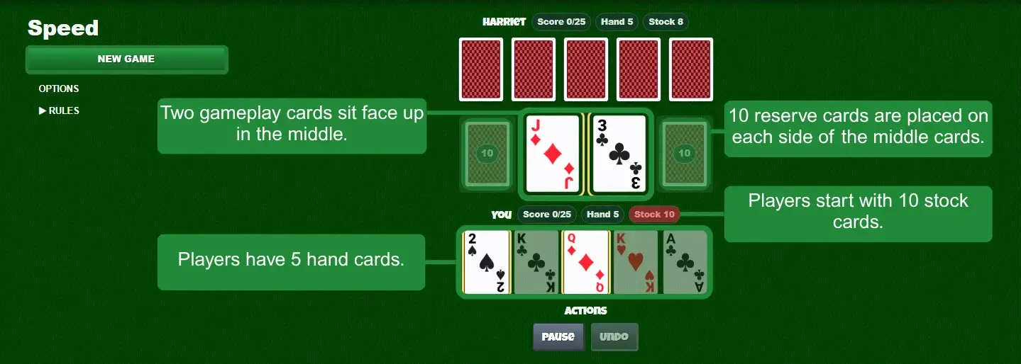 Speed card game setup
