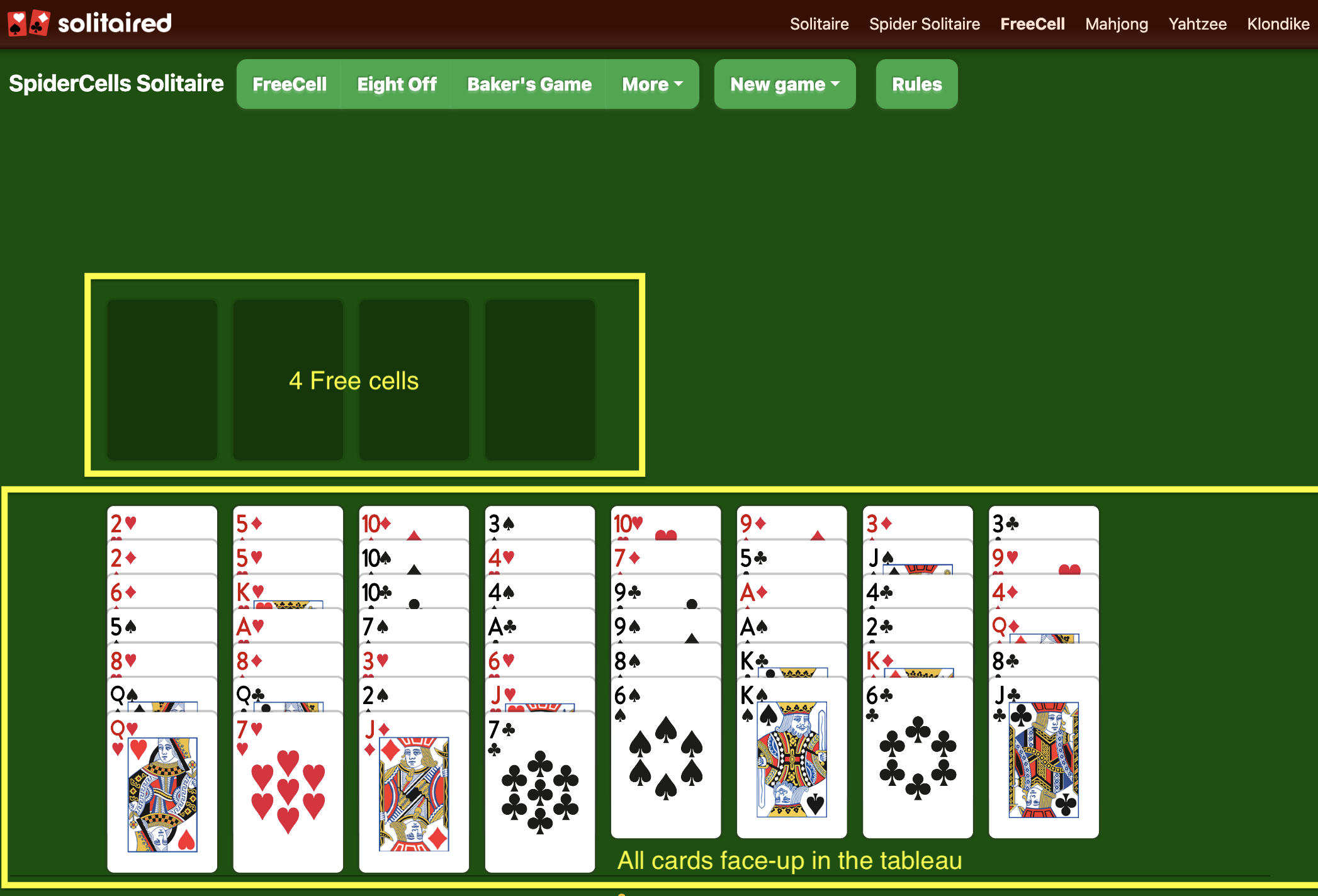 How to set up a game of SpiderCells Solitaire