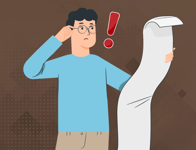 An illustration of a person looking at a bill while shocked