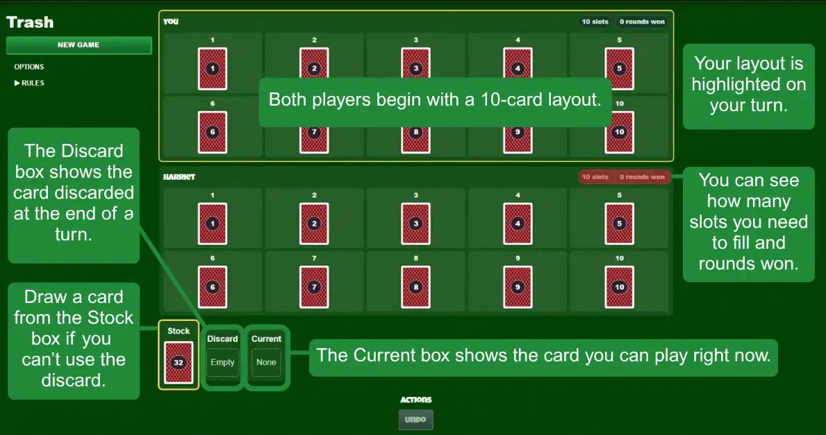 Trash card game setup