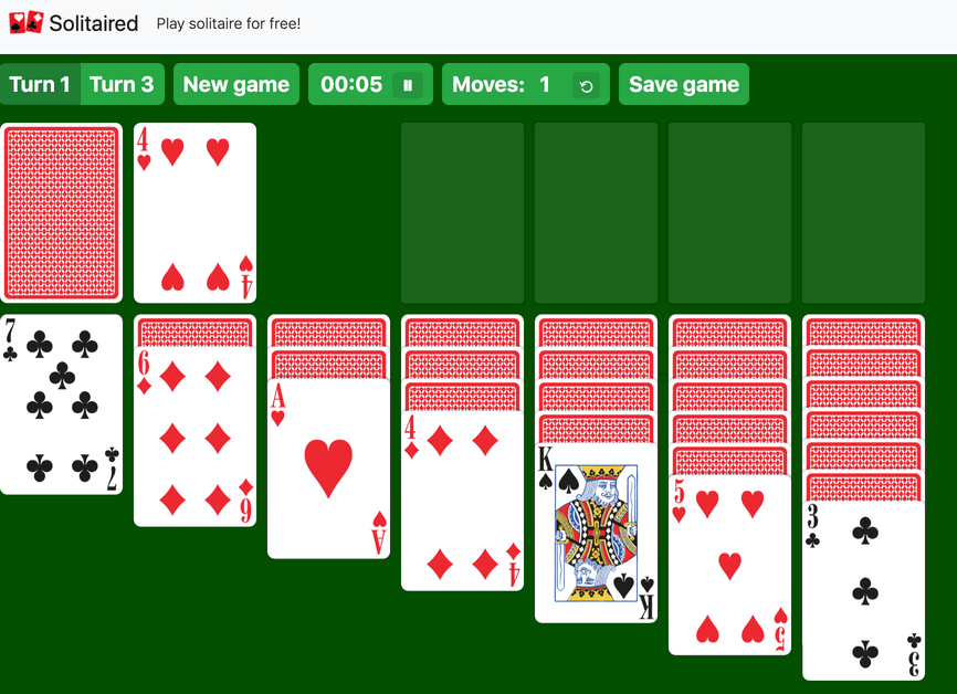 klondike solitaire turn 3 green felt