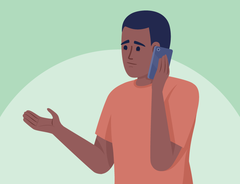 An illustration of a person on the phone with customer service 