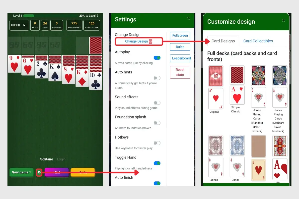 Solitaired app appearance options