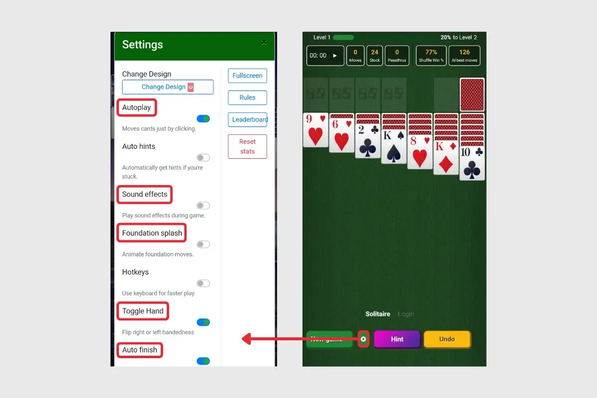 Solitaired app settings